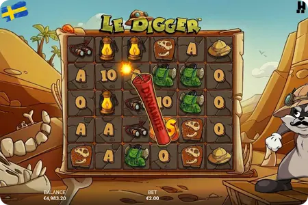 Smokey kastar dynamit i basspelet Le Digger