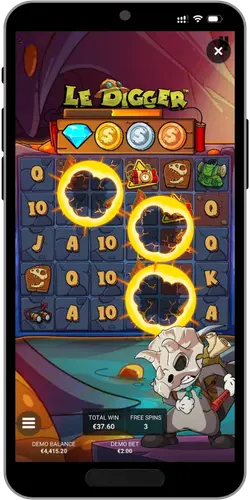 Dig It bonus med explosioner på mobilen