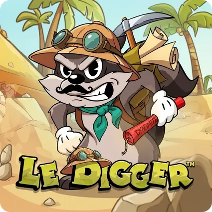 Le Digger maskot Smokey med dynamit och hacka